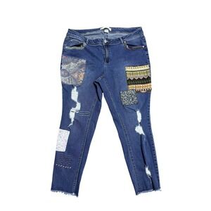 EST. 1946 Denim Jeans‎ Womens 16W Blue Patchwork Distressed Crop Skinny Stretch